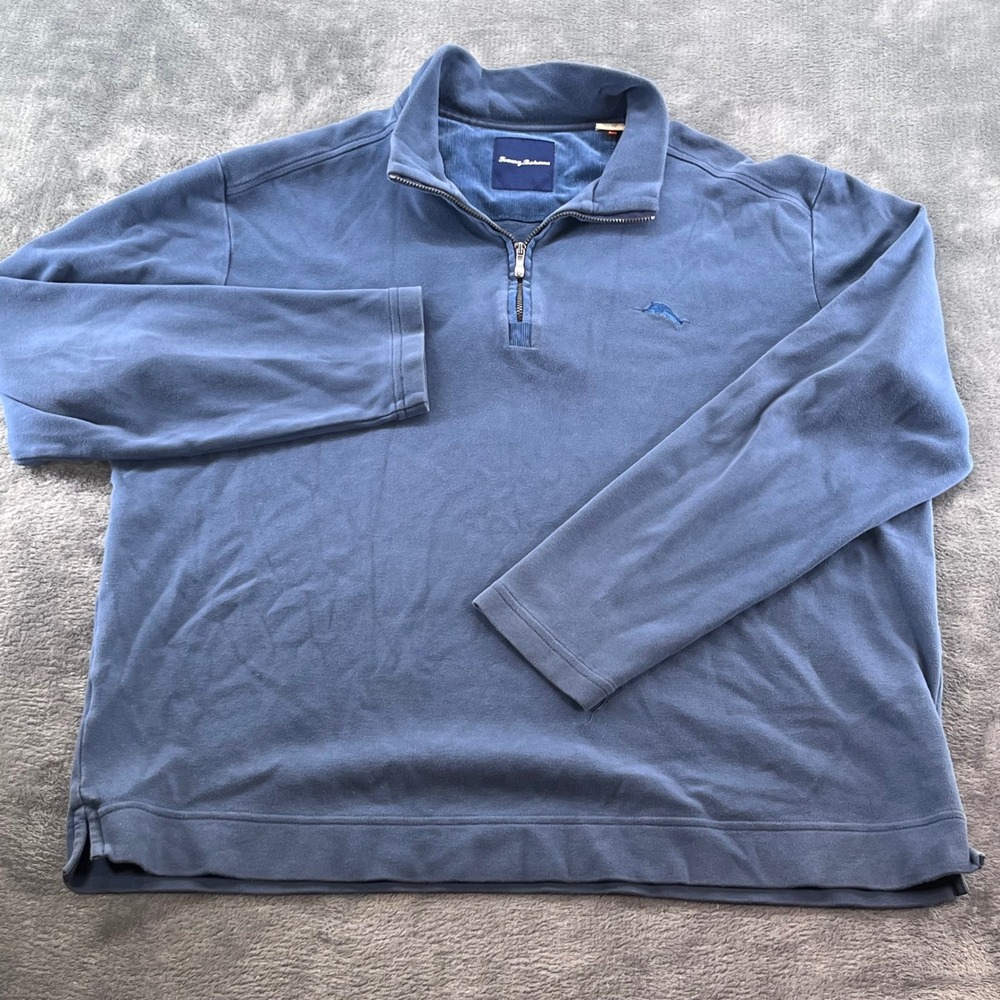Tommy Bahama Mens Large Blue 100% Pima Cotton Quarter Zip Pullover Sweater